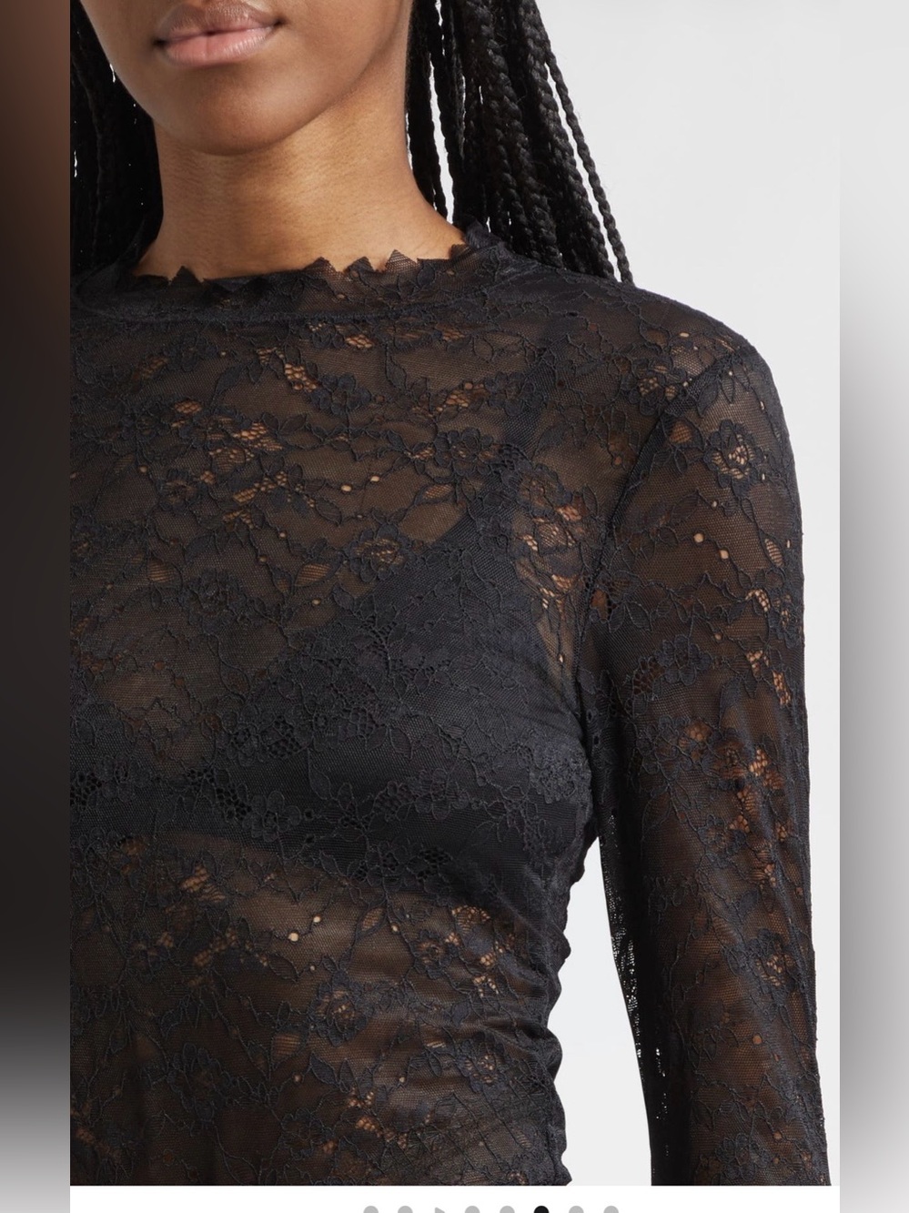 Alice + Olivia Black Floral Lace Long-Sleeve Top